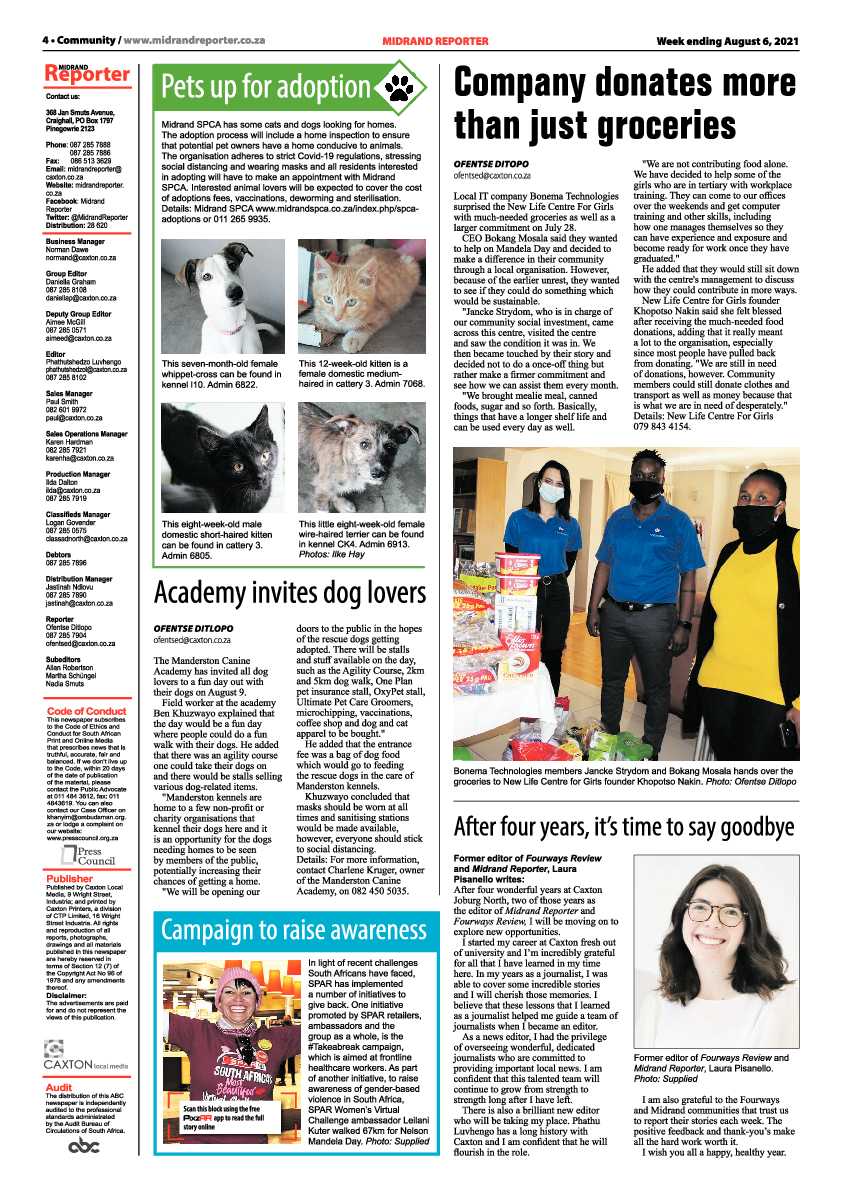 Midrand Reporter  04 August 2021 page 4