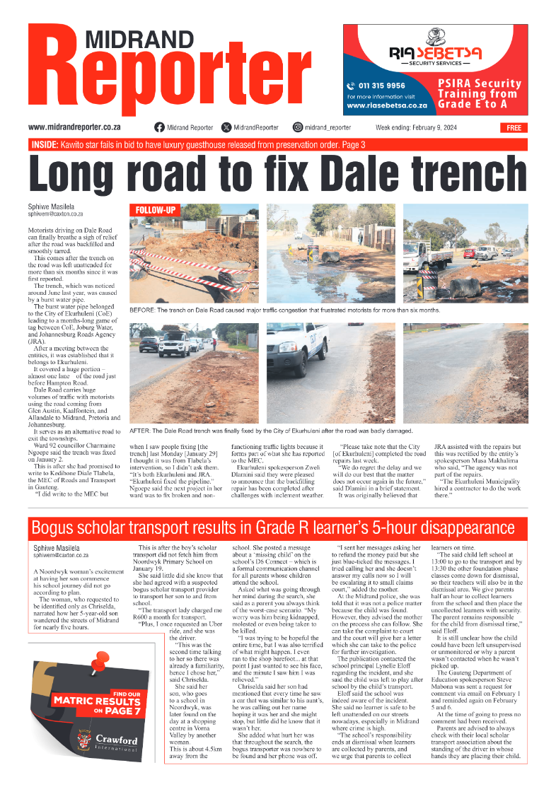 Midrand Reporter 09 February 2024 page 1
