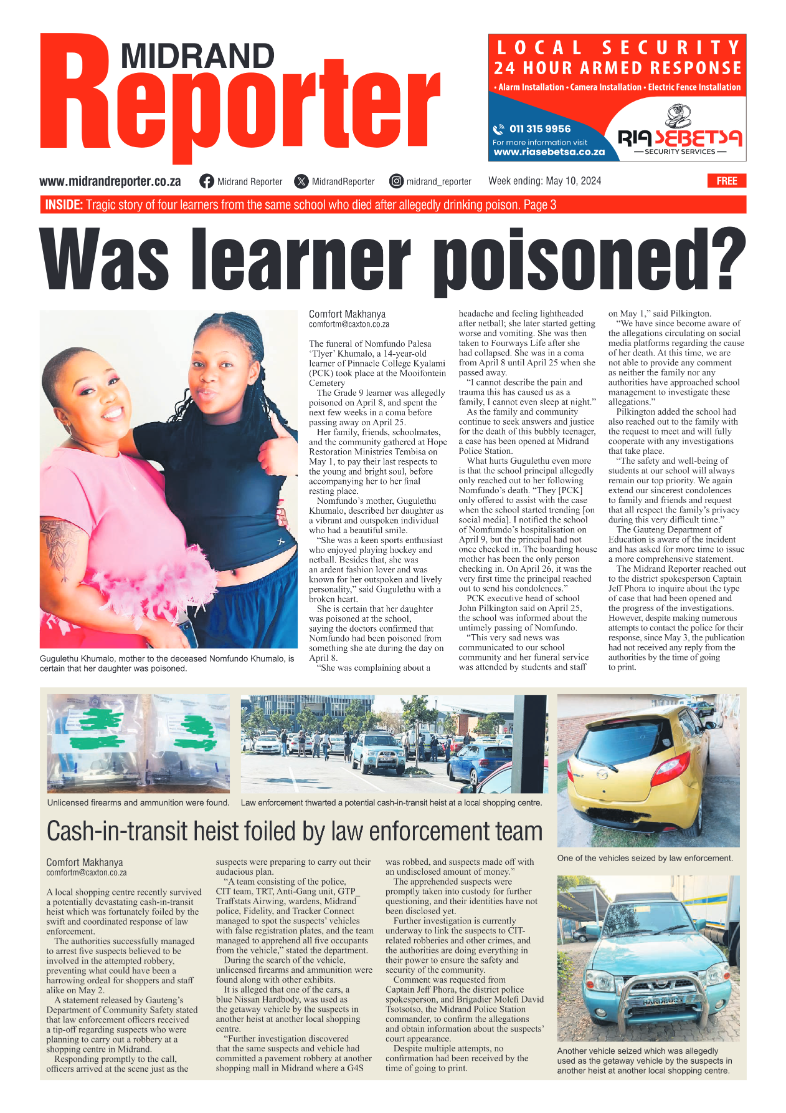Midrand Reporter 10 May 2024 page 1