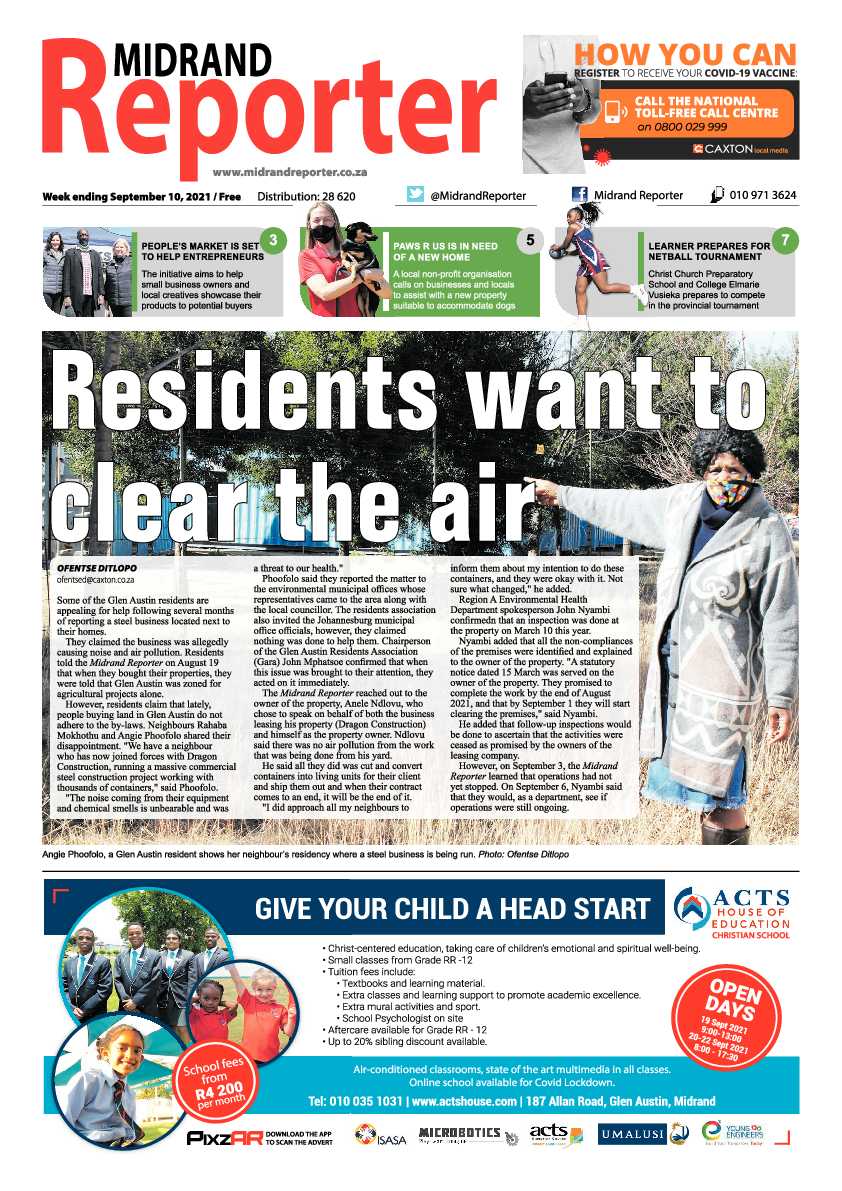 Midrand Reporter 10 September 2021 page 1