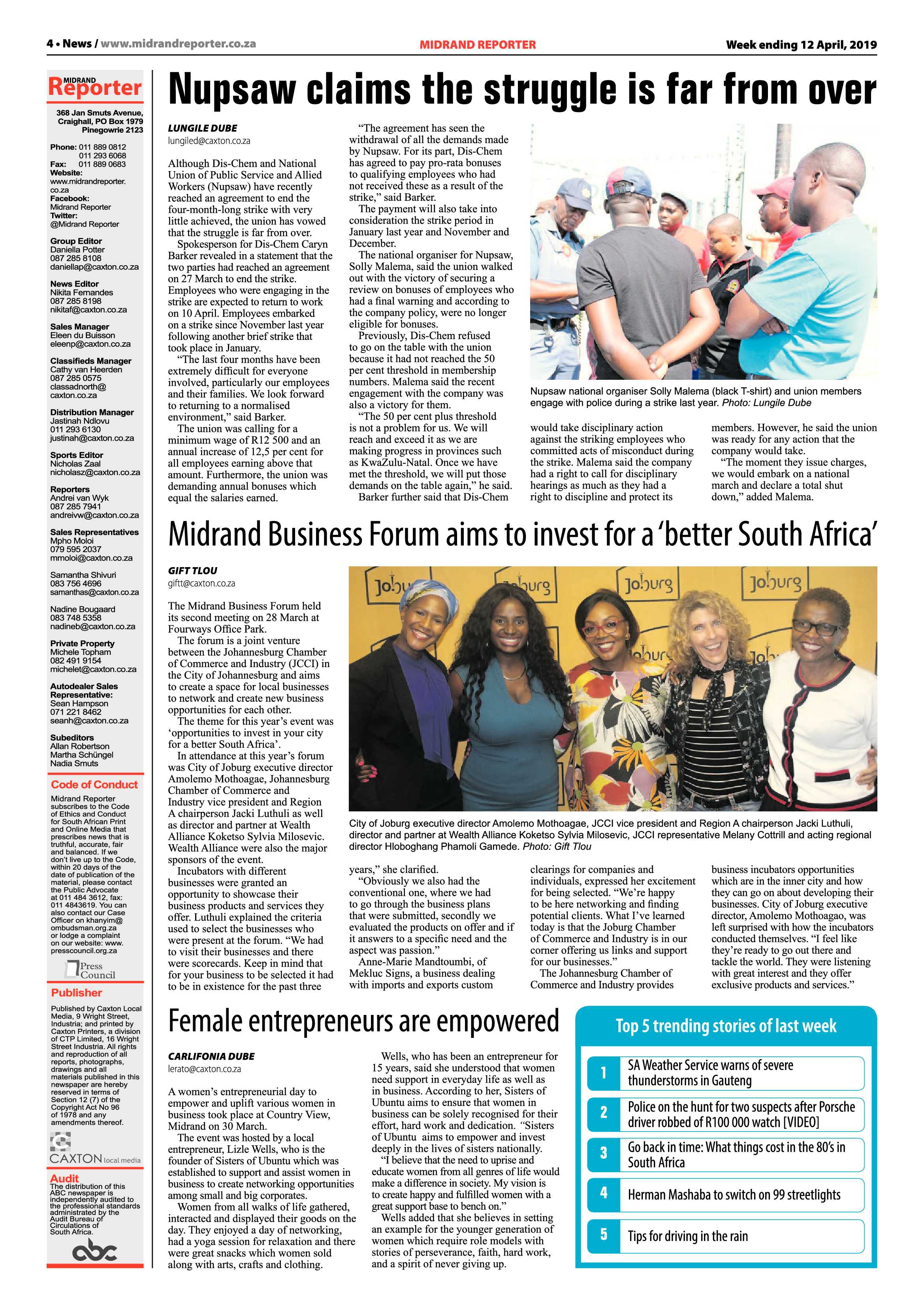 Midrand Reporter 12 April, 2019 page 4