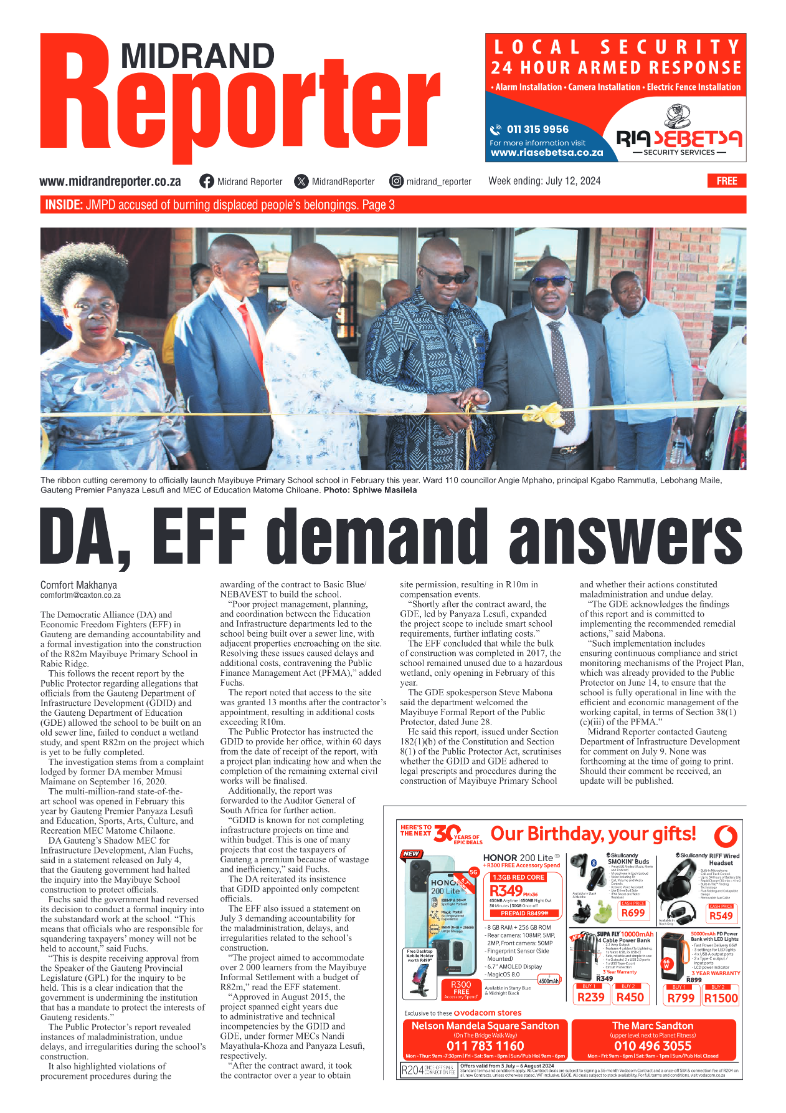 Midrand Reporter 12 July 2024 page 1
