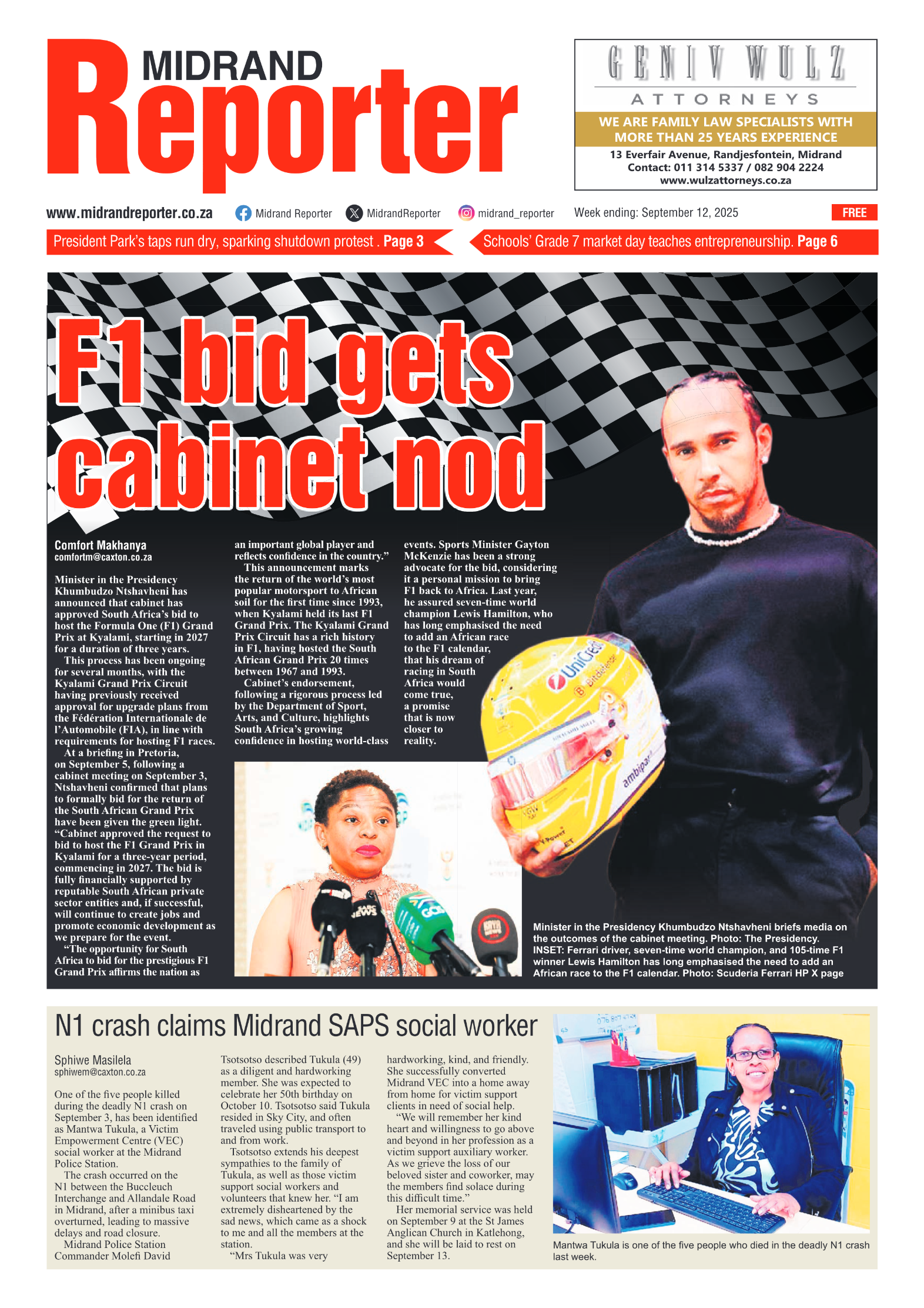 Midrand Reporter 12 September 2025 page 1