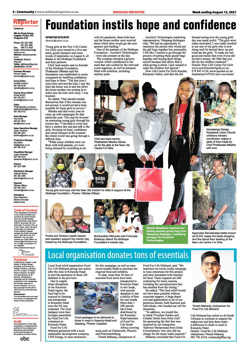 Midrand Reporter 13 August 2021 page 4