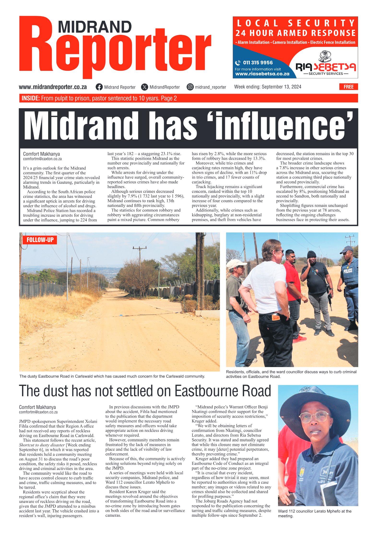 Midrand Reporter 13 September 2024 page 1