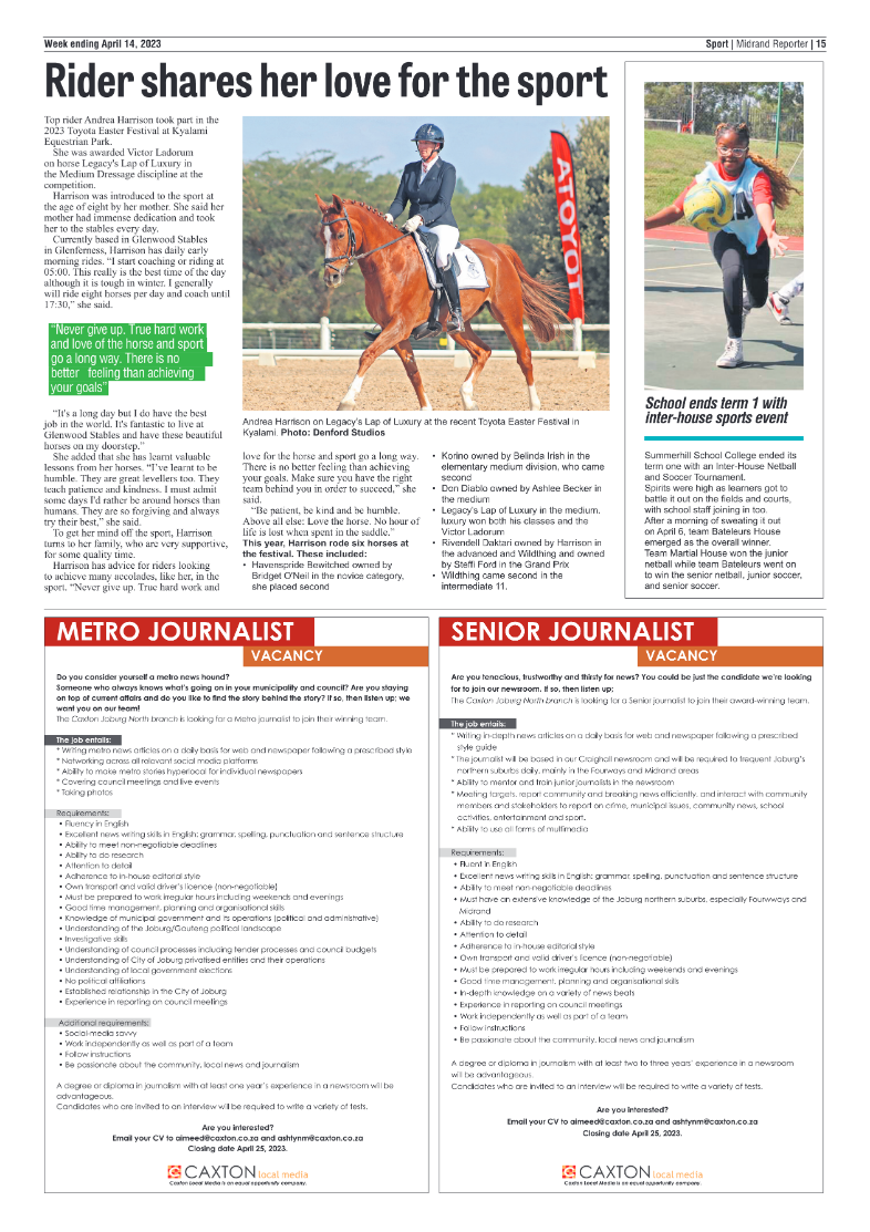 Midrand Reporter 14 April 2023 page 15
