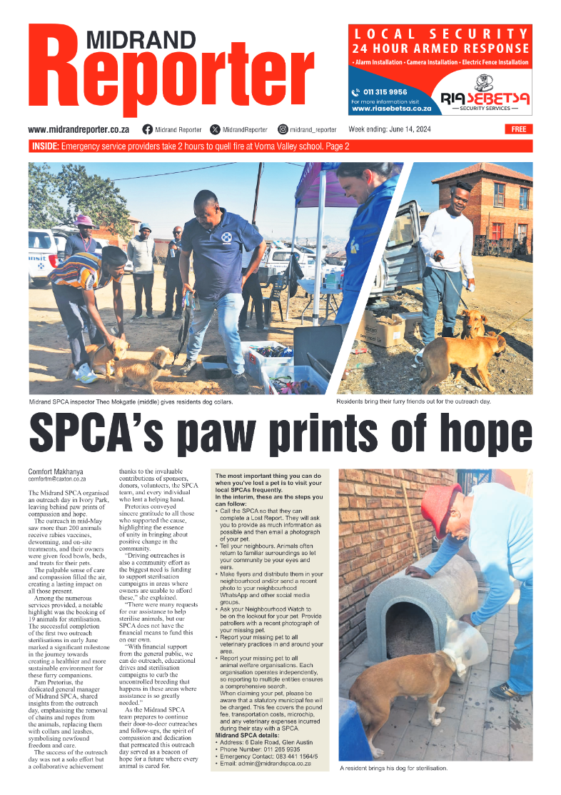 Midrand Reporter 14 June 2024 page 1
