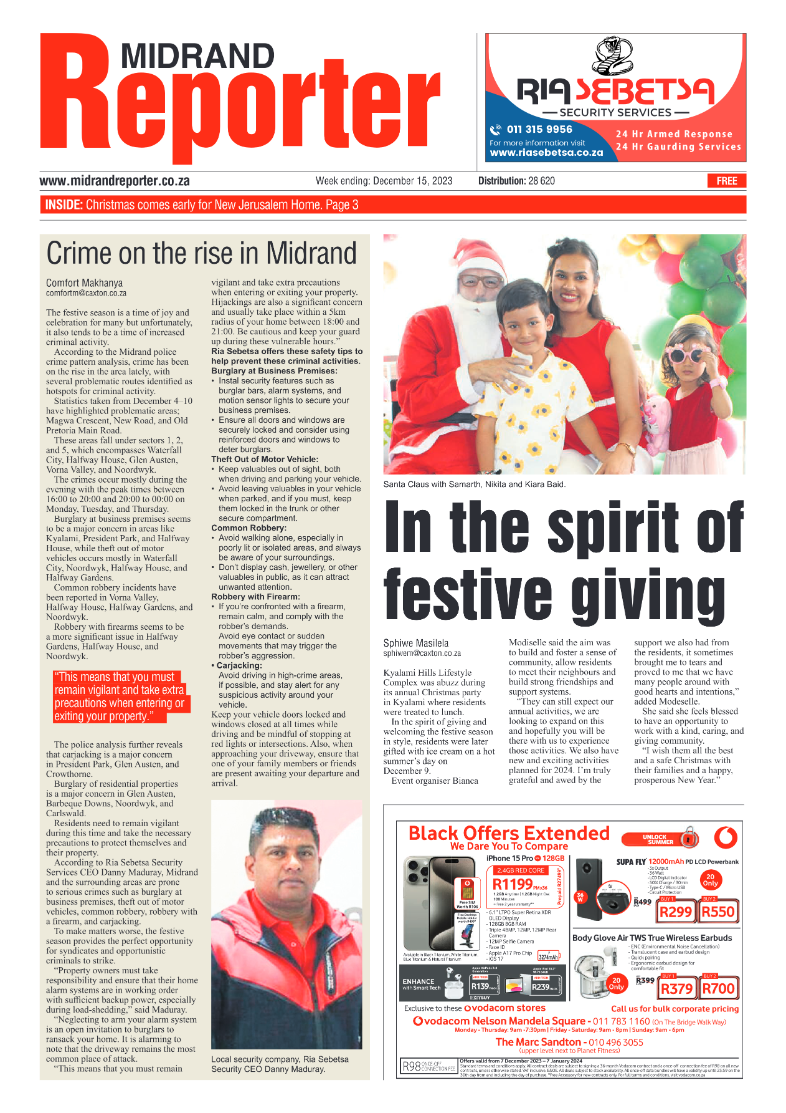 Midrand Reporter 15 December 2023 page 1