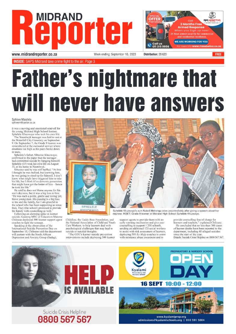 Midrand Reporter 15 September 2023 page 1