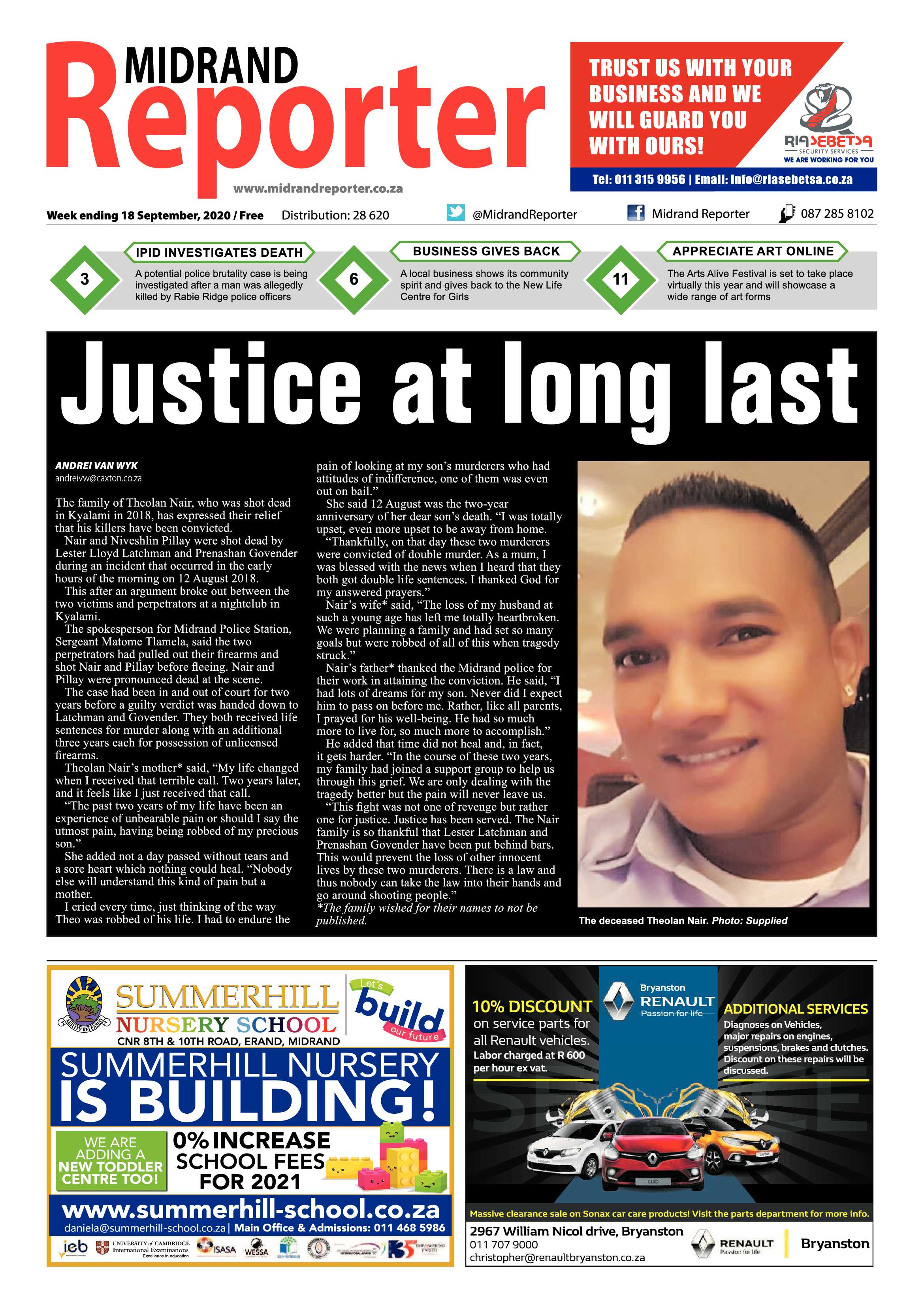 Midrand Reporter 18 September 2020 page 1