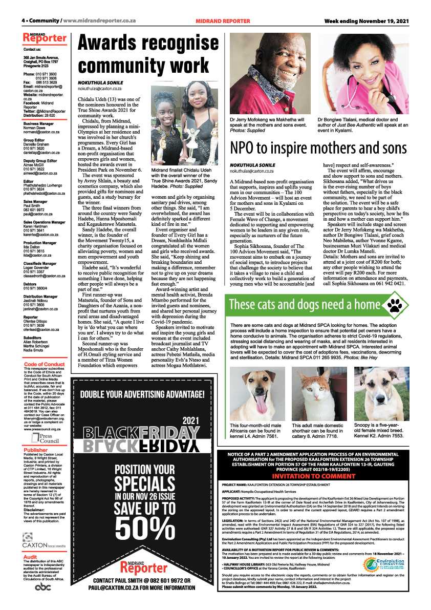 Midrand Reporter  19 November 2021 page 4