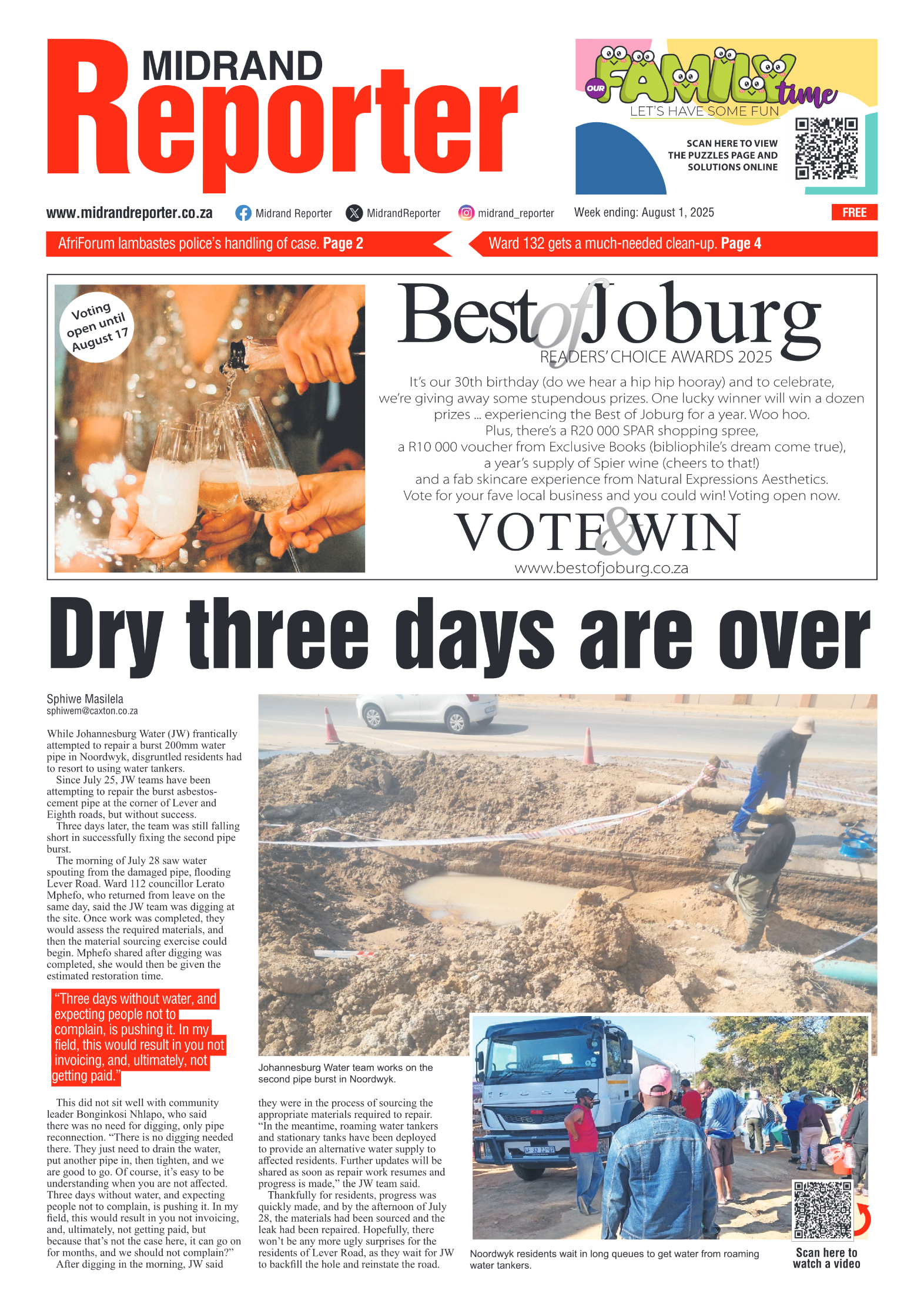 Midrand Reporter 1 August 2025 page 1