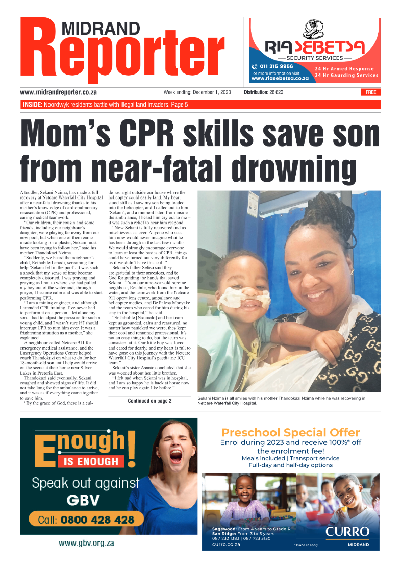 Midrand Reporter 1 December 2023 page 1