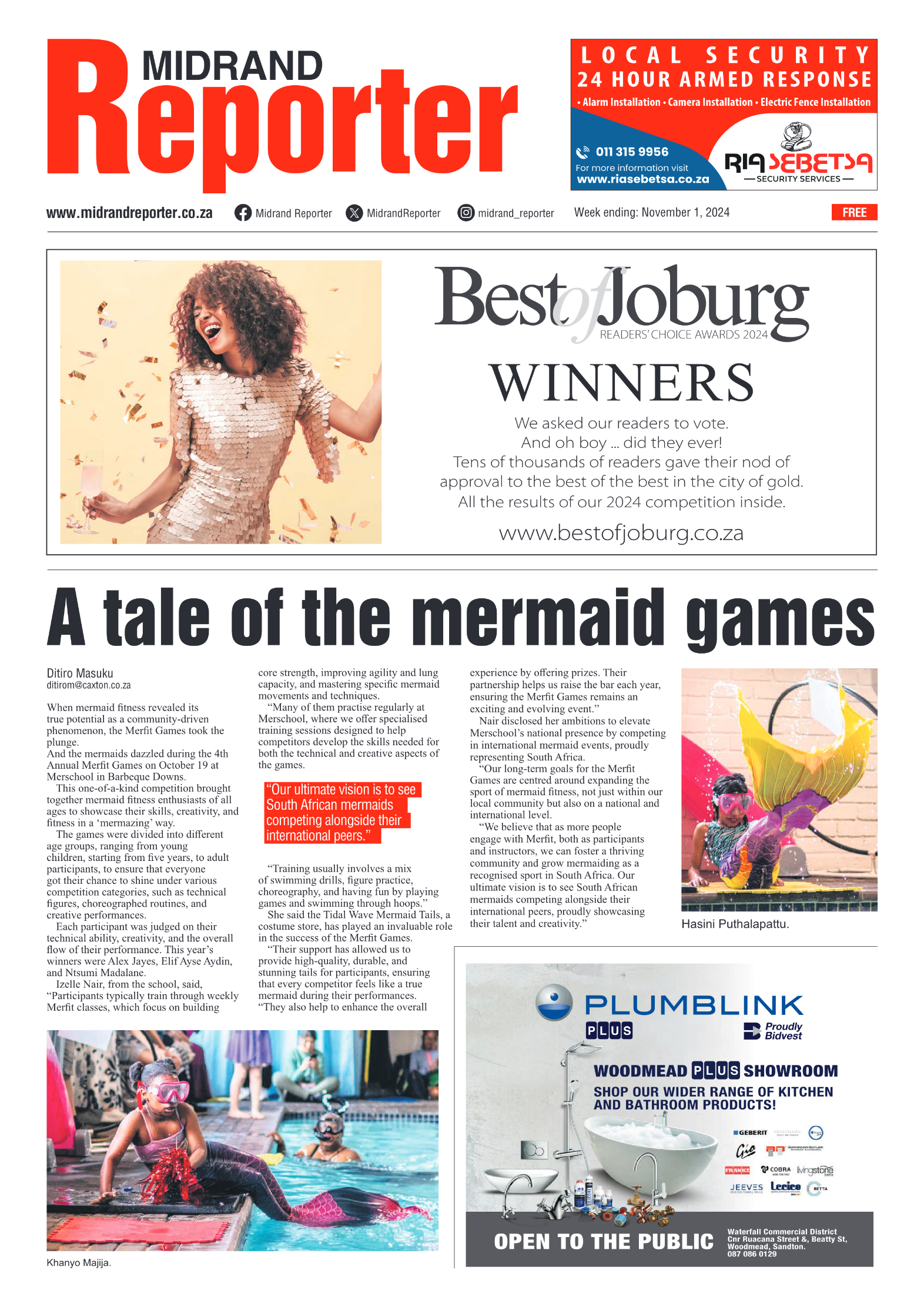 Midrand Reporter 1 November 2024 page 1