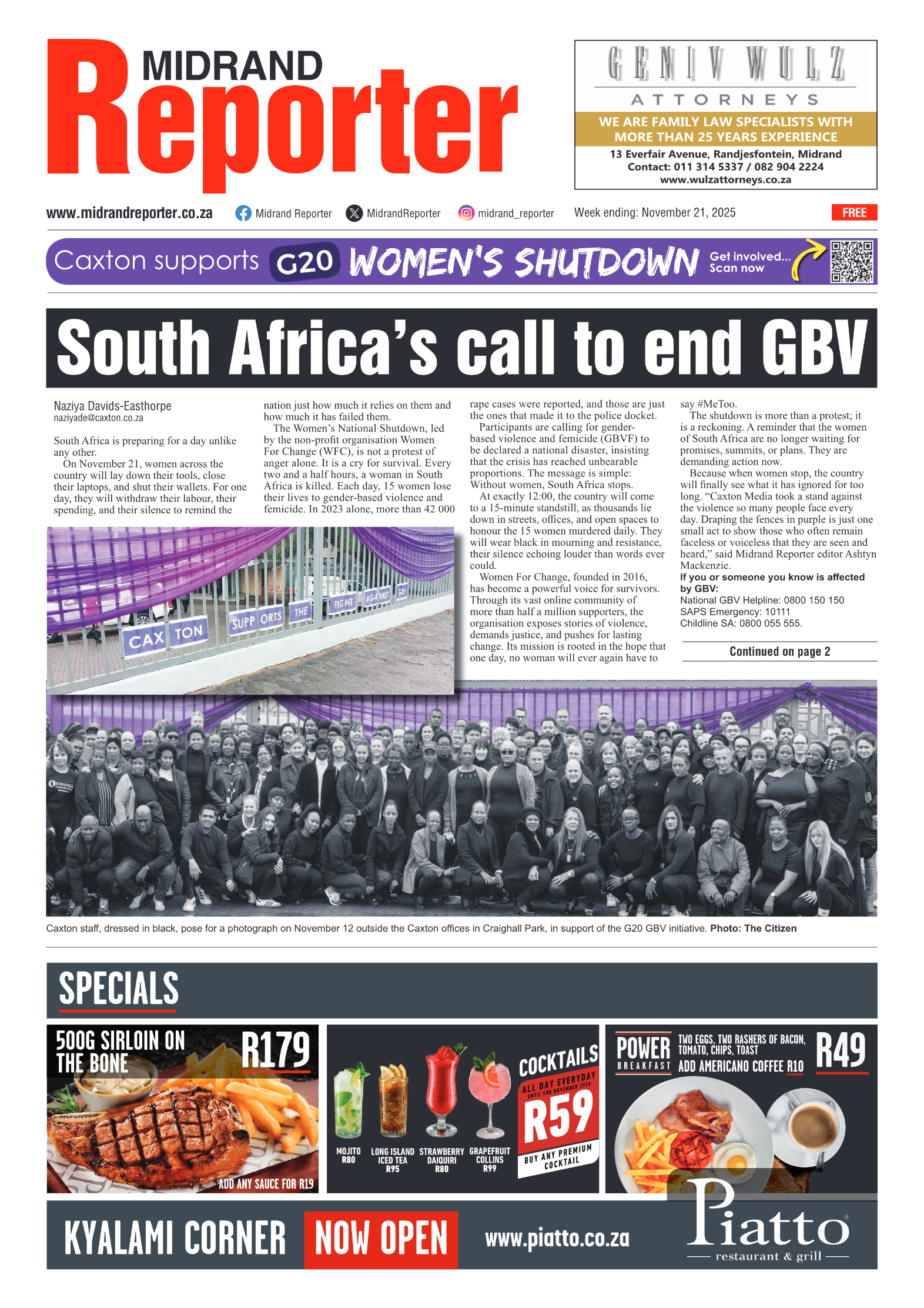 Midrand Reporter 21 November 2025 page 1