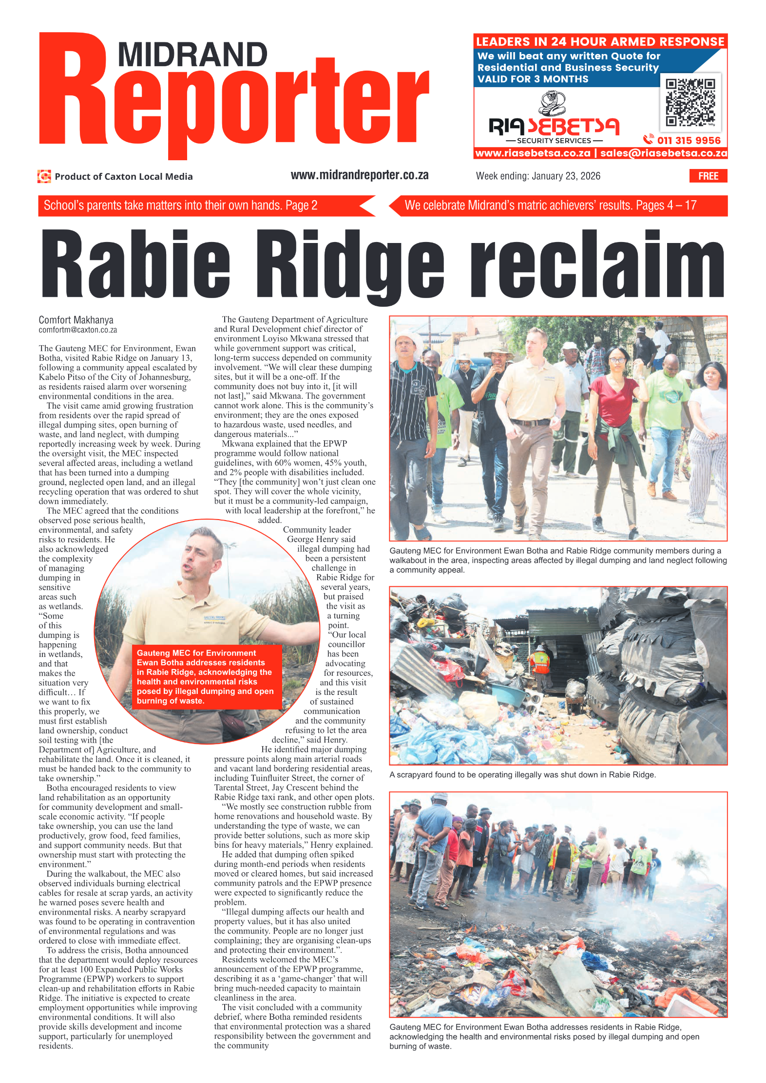 Midrand Reporter 23 January 2026 page 1