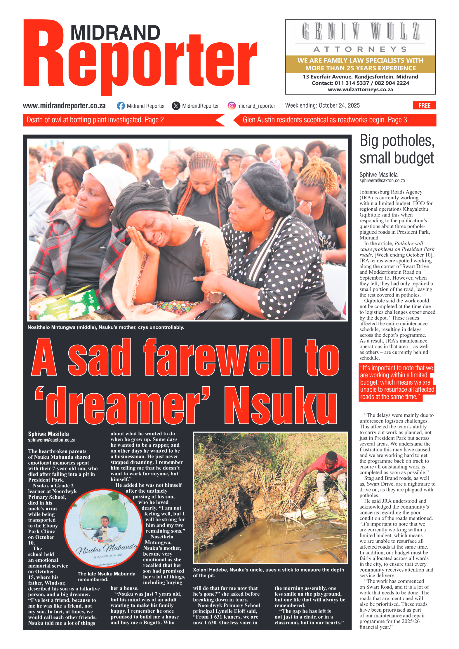 Midrand Reporter 24 October 2025 page 1
