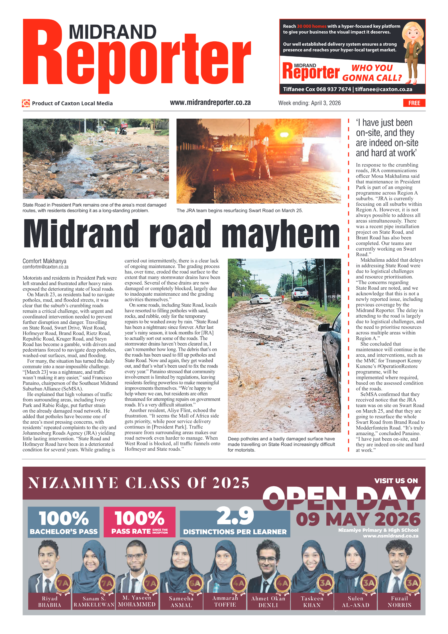 Midrand Reporter 3 April 2026 page 1