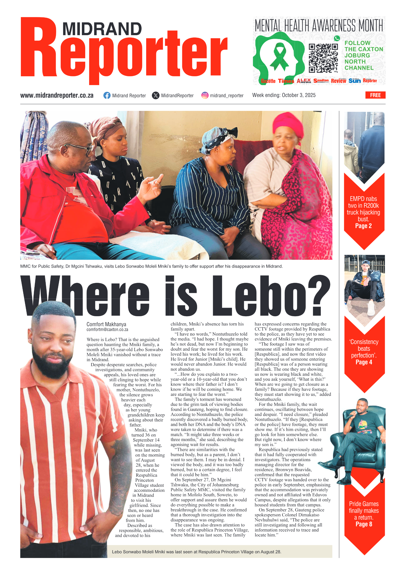 Midrand Reporter 3 October 2025 page 1