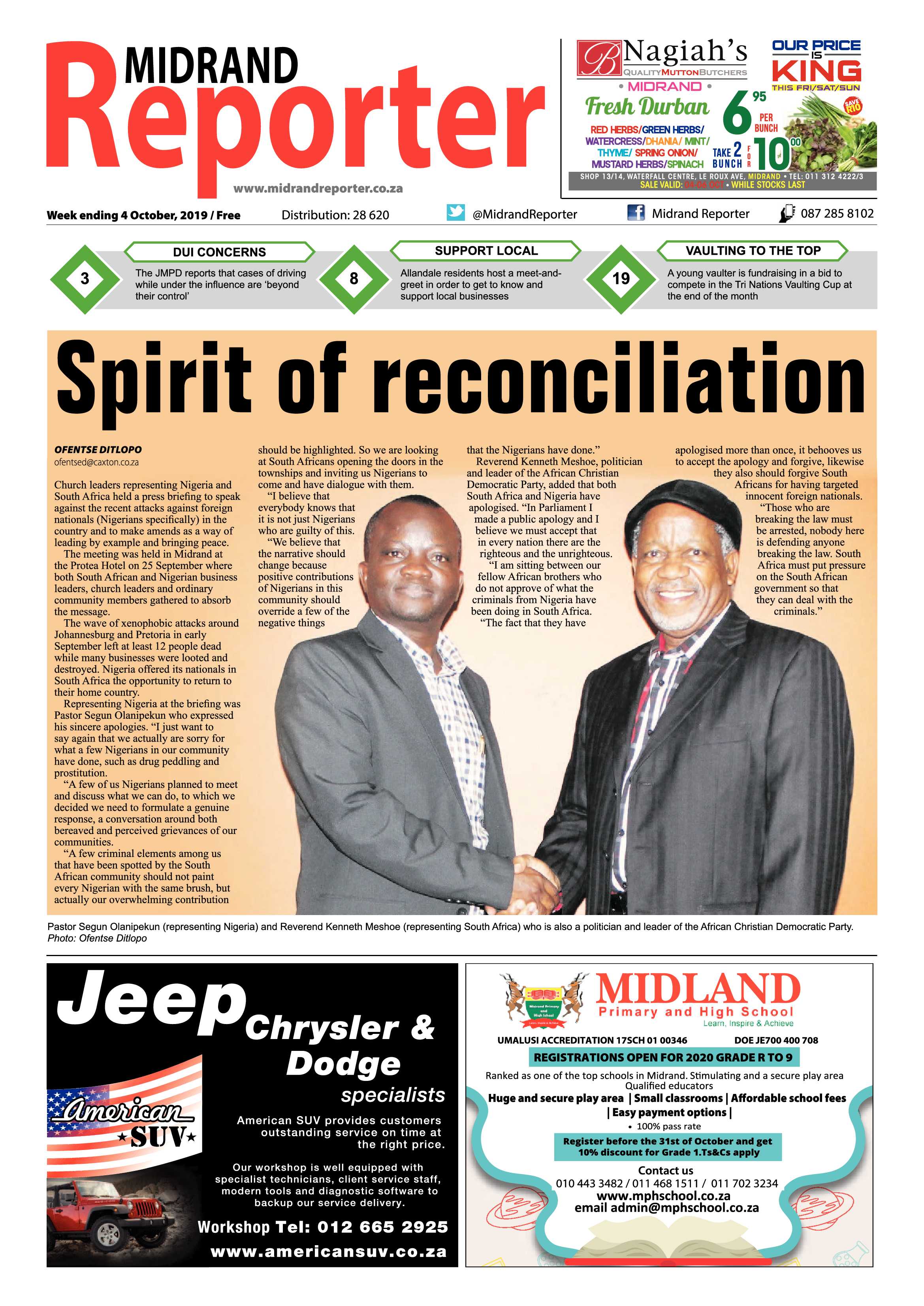 Midrand Reporter 4 October, 2019 page 1