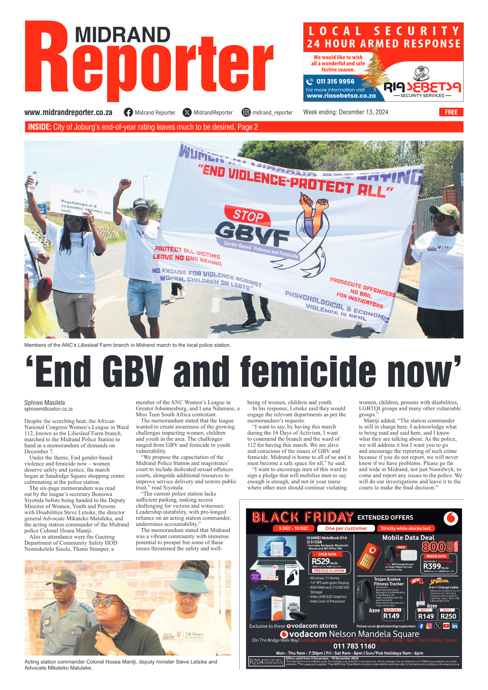 Midrand Reporter 13 December 2024 page 1