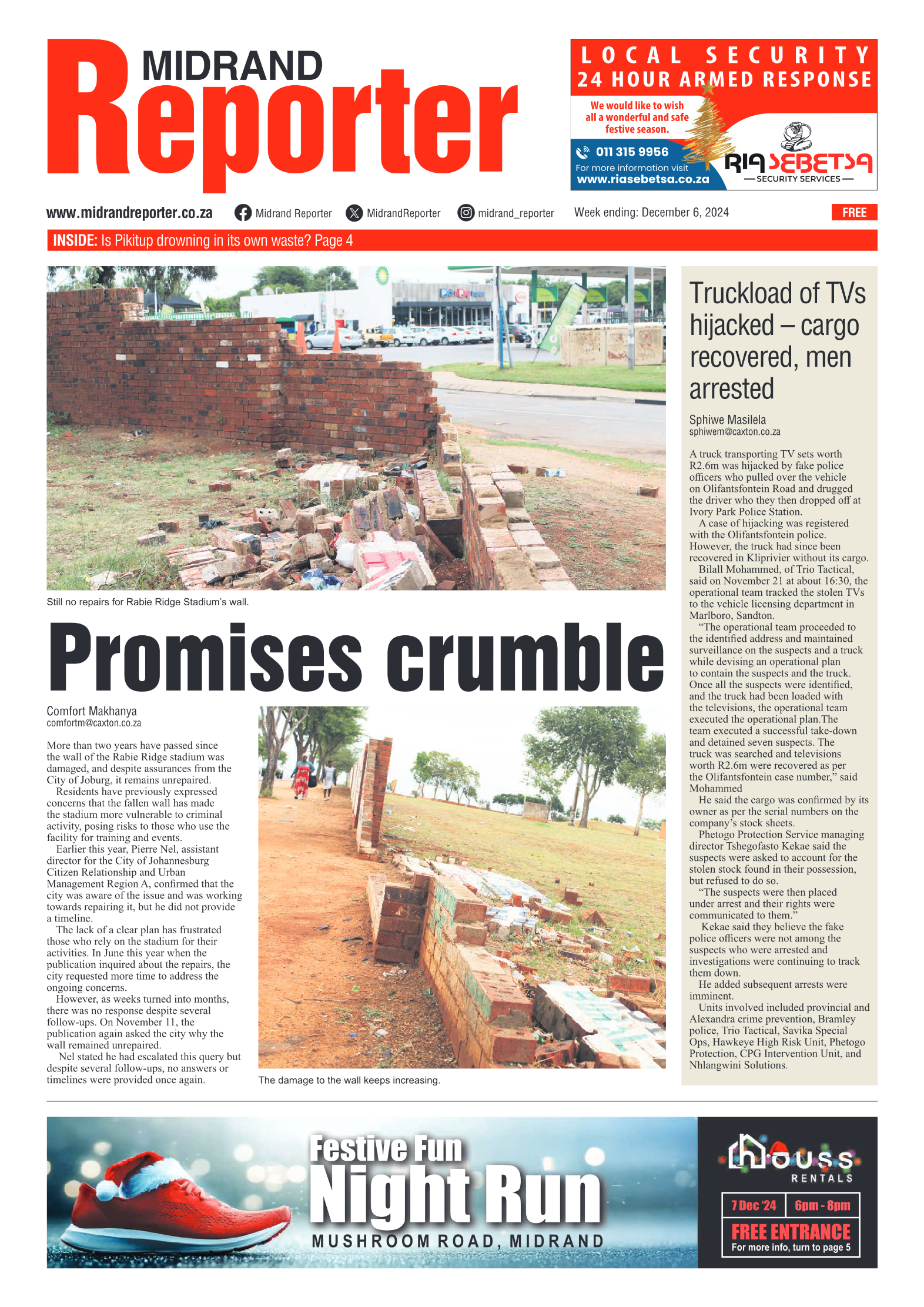 Midrand Reporter 6 December 2024 page 1