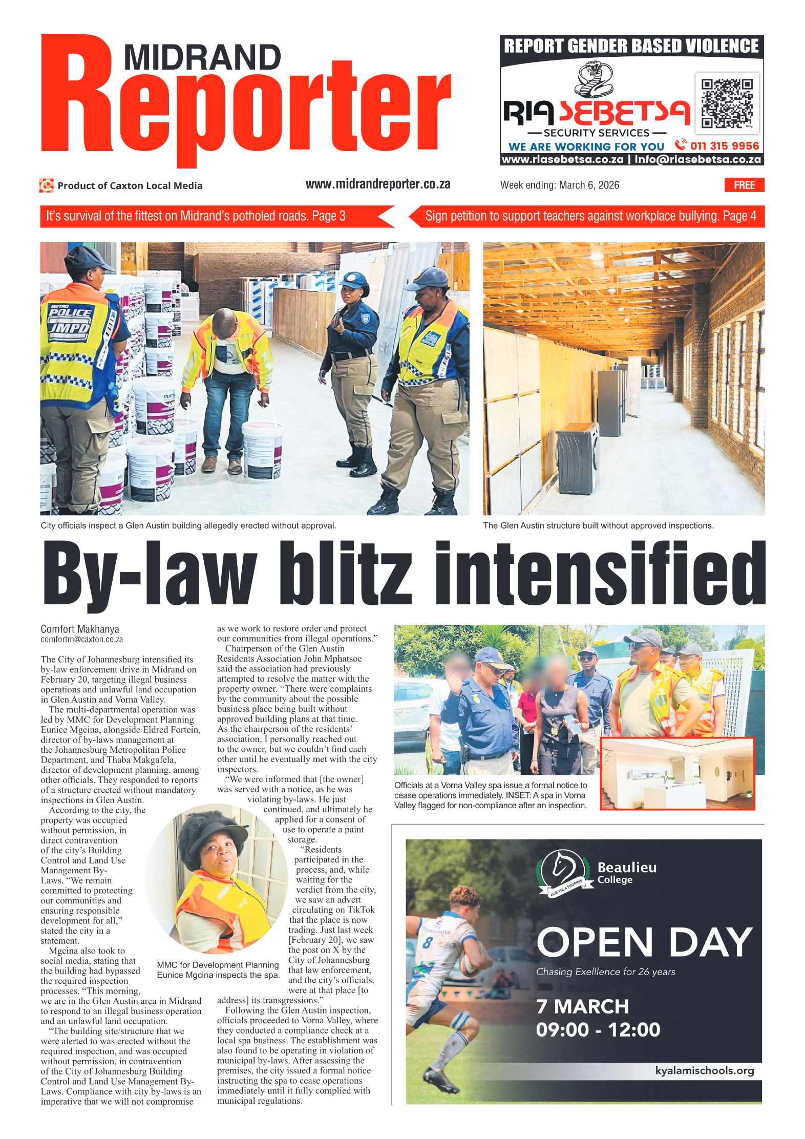 Midrand Reporter 6 March 2026 page 1