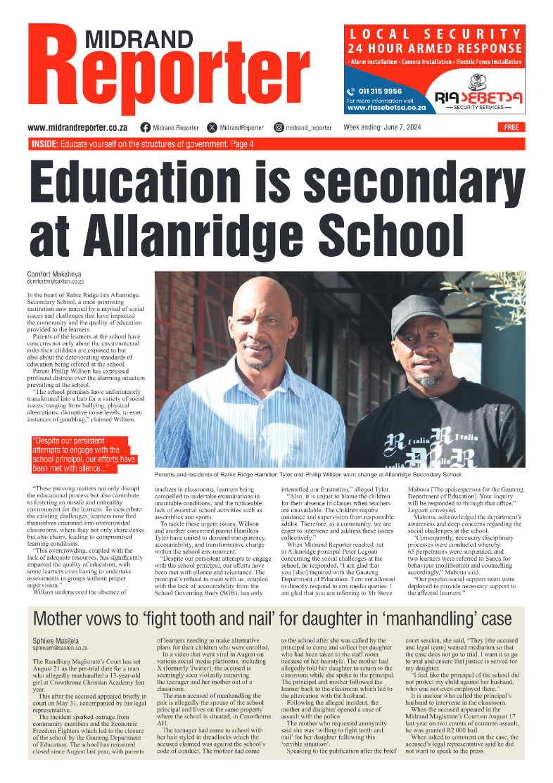 Midrand Reporter 7 June 2024 page 1