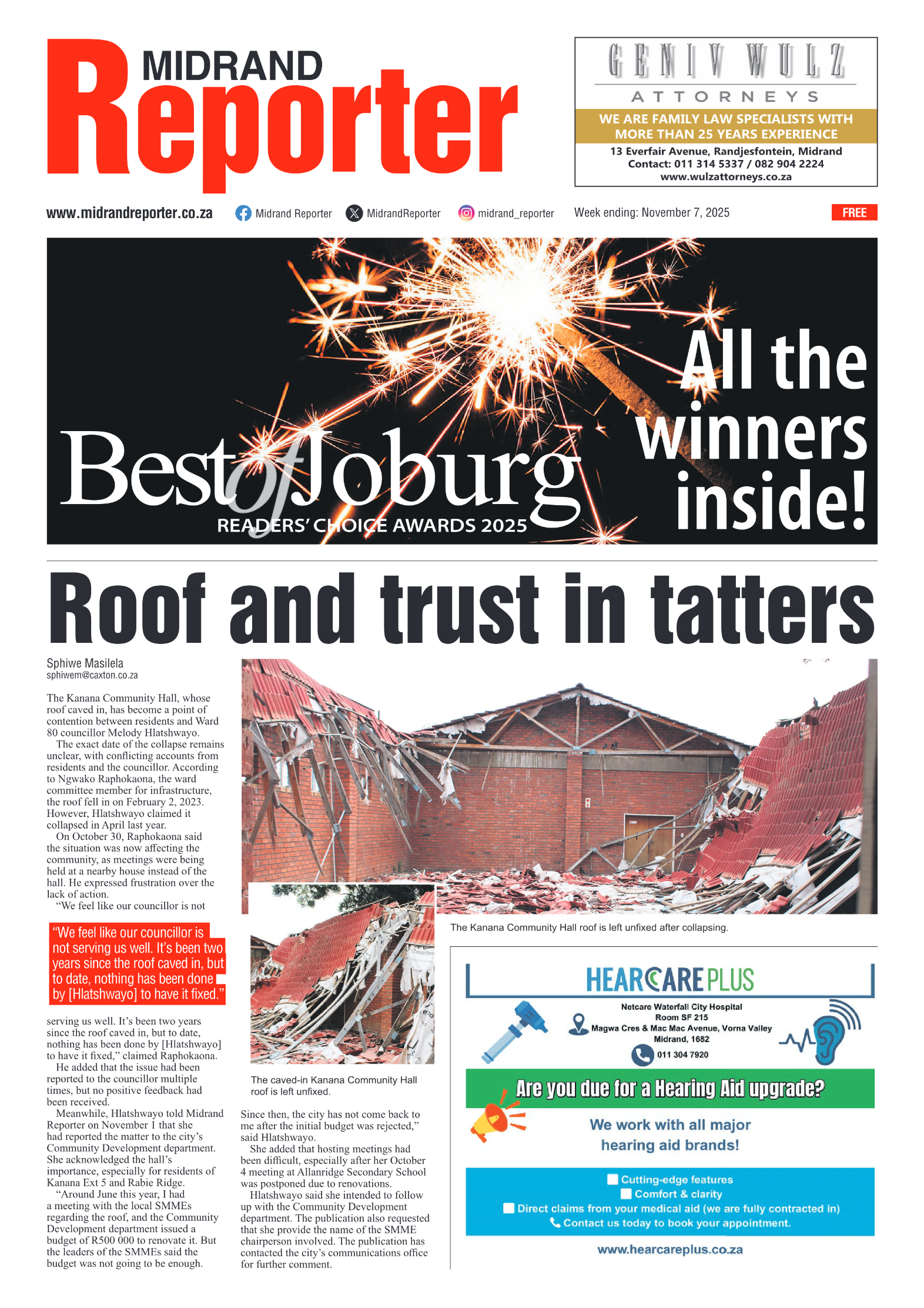 Midrand Reporter 7 November 2025 page 1