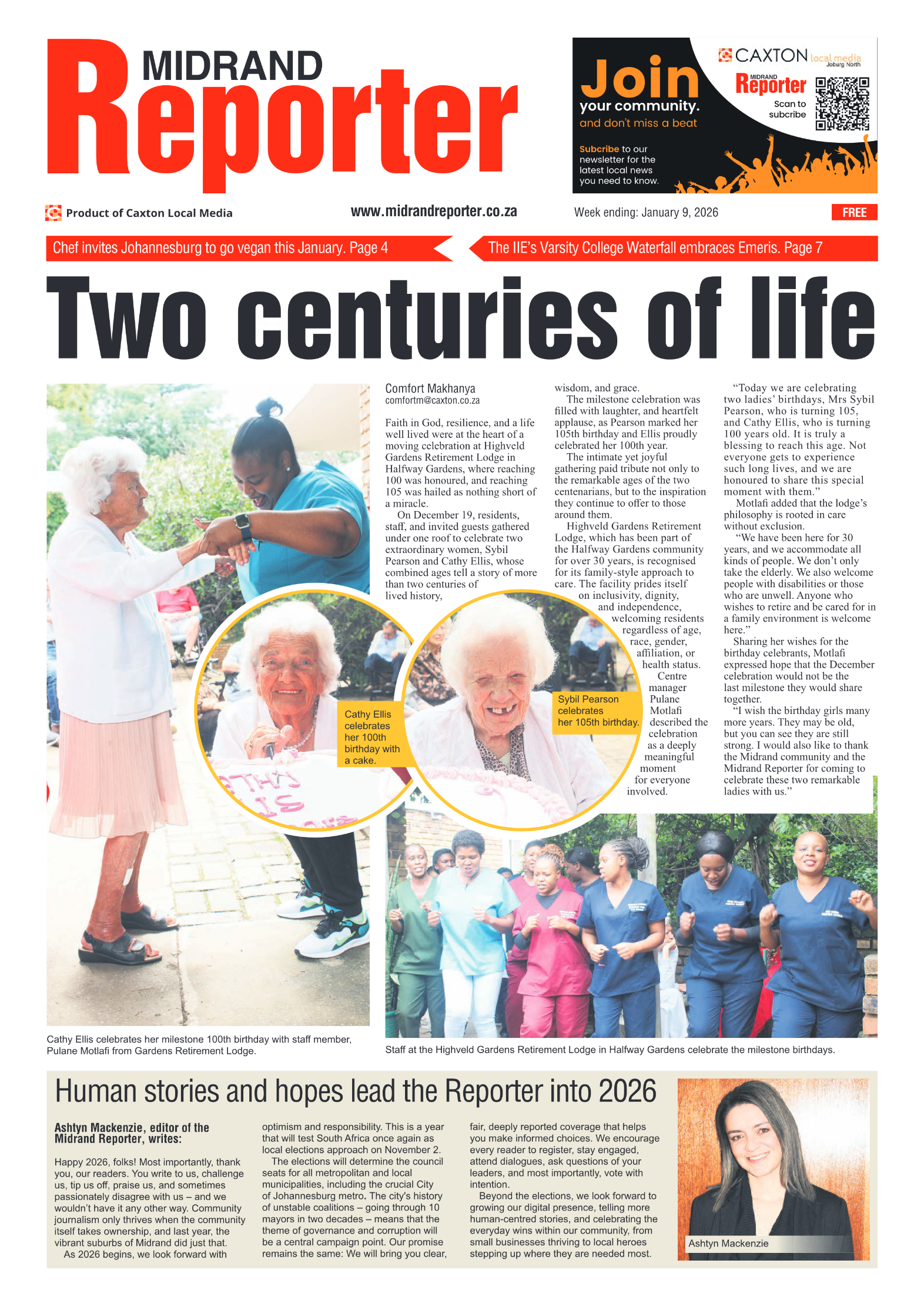 Midrand Reporter 9 January 2026 page 1